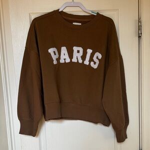 Lou & Grey Brown Crew Neck Sweater with White Text